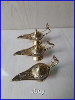 Set Of 3 Pis Brass Handmade Aladdin Decorative Genie Oil Lamp Aladdin Gifted