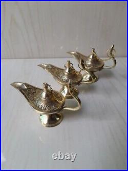 Set Of 3 Pis Brass Handmade Aladdin Decorative Genie Oil Lamp Aladdin Gifted