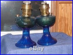 Set of 2 ALADDIN MANTLE LAMPs 23 Cobalt Aqua Blue Lincoln Drape Base & Brass