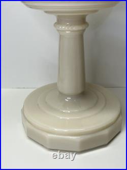 Set of 2 Aladdin Alacite Lincoln Drape Marbled White Cream Oil Lamps with Chimneys