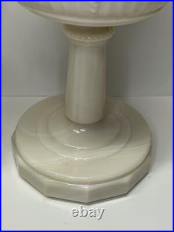 Set of 2 Aladdin Alacite Lincoln Drape Marbled White Cream Oil Lamps with Chimneys