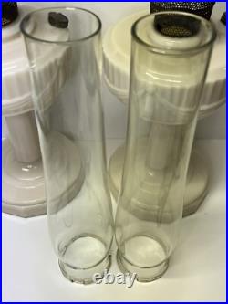 Set of 2 Aladdin Alacite Lincoln Drape Marbled White Cream Oil Lamps with Chimneys