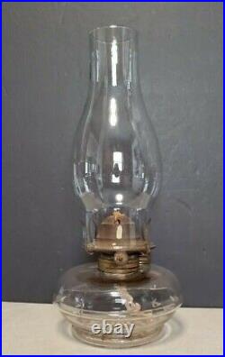 Small 3 1/2 Vtg Clear Glass Kerosene Oil Aladdin Starburst Lamp W Chimney 3