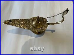 Solid Brass Collectable Large Heavy Genie Lamp With Wick Inside