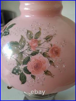 Stunning 3 Pc Antique Aladdin Model 12 Electrified Oil Lamp WithPink Glass Shade