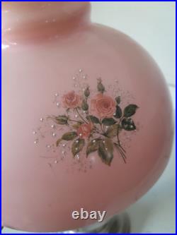 Stunning 3 Pc Antique Aladdin Model 12 Electrified Oil Lamp WithPink Glass Shade