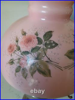 Stunning 3 Pc Antique Aladdin Model 12 Electrified Oil Lamp WithPink Glass Shade