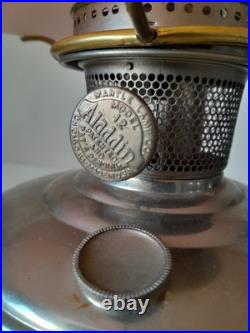 Stunning 3 Pc Antique Aladdin Model 12 Electrified Oil Lamp WithPink Glass Shade