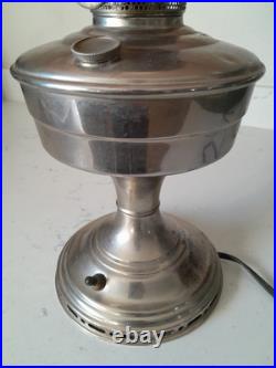 Stunning 3 Pc Antique Aladdin Model 12 Electrified Oil Lamp WithPink Glass Shade