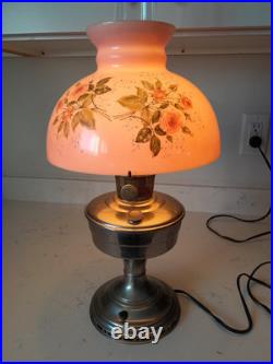 Stunning 3 Pc Antique Aladdin Model 12 Electrified Oil Lamp WithPink Glass Shade