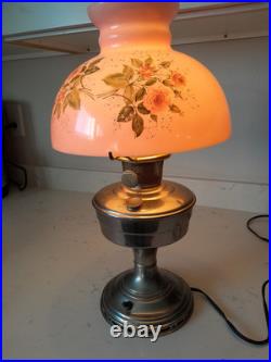 Stunning 3 Pc Antique Aladdin Model 12 Electrified Oil Lamp WithPink Glass Shade