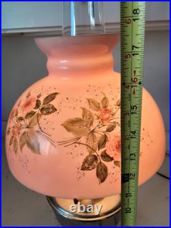 Stunning 3 Pc Antique Aladdin Model 12 Electrified Oil Lamp WithPink Glass Shade