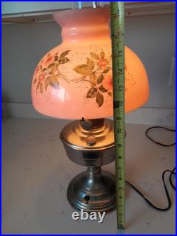 Stunning 3 Pc Antique Aladdin Model 12 Electrified Oil Lamp WithPink Glass Shade