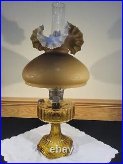 Stunning Aladdin B101 Amber Corinthian Oil Lamp Caramel Cased Ruffled Shade