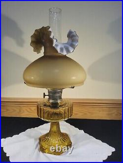 Stunning Aladdin B101 Amber Corinthian Oil Lamp Caramel Cased Ruffled Shade