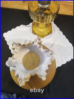 Stunning Aladdin B101 Amber Corinthian Oil Lamp Caramel Cased Ruffled Shade