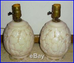 Superb Pair Of Vintage Aladdin Alacite 2 Bulb Oak Leaf Electric Table Lamps