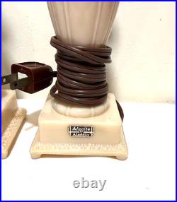 TWO VINTAGE ALADDIN ALACITE BOUDOIR LAMP with ORIGINAL LABEL 11 TALL MID CENTURY