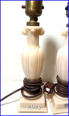 TWO VINTAGE ALADDIN ALACITE BOUDOIR LAMP with ORIGINAL LABEL 11 TALL MID CENTURY