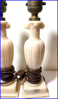 TWO VINTAGE ALADDIN ALACITE BOUDOIR LAMP with ORIGINAL LABEL 11 TALL MID CENTURY