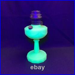 Tall Aladdin Lincoln Drape Alacite Uranium Glass Oil Lamp with Chimney
