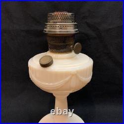 Tall Aladdin Lincoln Drape Alacite Uranium Glass Oil Lamp with Chimney