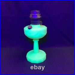 Tall Aladdin Lincoln Drape Alacite Uranium Glass Oil Lamp with Chimney