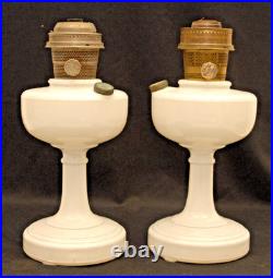 Two Vintage Aladdin White Moonstone Alacite Oil Lamps Two Vintage Aladdin White Moonstone Alacite Oil Lamps