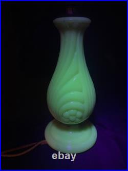 Uranium Glass Old Formula Alacite Boudoir Lamp By Aladdin UV Reactive 1939 Uranium Glass Old Formula Alacite Boudoir Lamp By Aladdin UV Reactive 1939