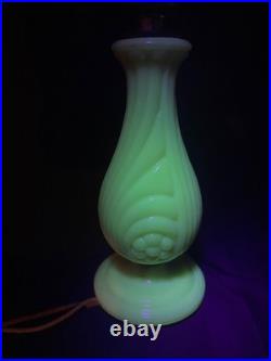 Uranium Glass Old Formula Alacite Boudoir Lamp By Aladdin UV Reactive 1939 Uranium Glass Old Formula Alacite Boudoir Lamp By Aladdin UV Reactive 1939