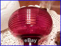 VINTAGE ALADDIN B-83 RUBY RED BEEHIVE OIL LAMP With Nu-type Model B BURNER & SHADE