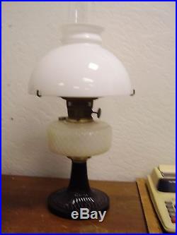 VINTAGE ALADDIN LAMP, BLACK AND WHITE WITH DOME SHADE