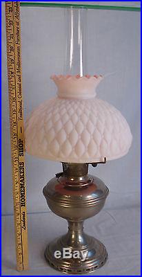 VINTAGE ALADDIN LAMP MODEL 11 WITH PINK FLUTTED SHADE, KEROSENE