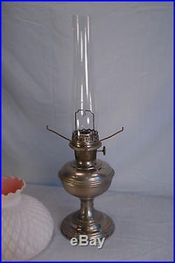VINTAGE ALADDIN LAMP MODEL 11 WITH PINK FLUTTED SHADE, KEROSENE