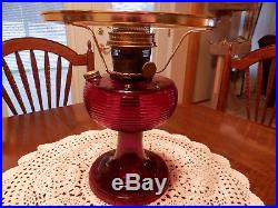VINTAGE ALADDIN RUBY RED BEEHIVE OIL LAMP With Nu-type Model B BURNER AND SHADE