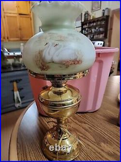 VIntage Kerosene Metal Lamp with Glass Shade, Swan Print