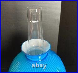 VNTG Aladdin Model 23 Clear Glass Oil Lamp, Colonial Squares Font, Blue ribbed