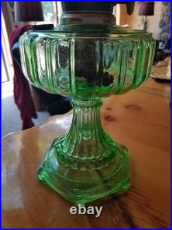 VTG 1934 Aladdin Model B 108 Green Uranium Glass Beta Crystal Cathedral Oil Lamp