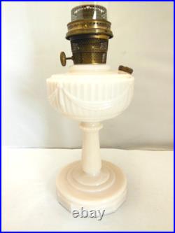 VTG 1940's ALADDIN LIGHT PINK ALACITE GLASS OIL LAMP MODEL B TALL LINCOLN DRAPE
