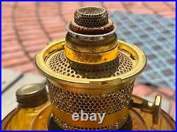 VTG 74 Aladdin Model 23 Amber Lincoln Drape Kerosene Oil Short Lamp withChimney