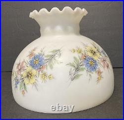VTG 9.5 Fitter Milk Glass Student Kerosene Oil Painted Floral Lamp Shade flower