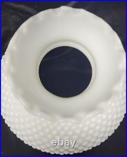 VTG 9.75 Fitter-Ruffled Top Rim Lamp Shade-White Hobnail Milk Glass Aladdin