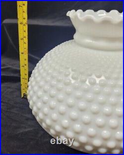 VTG 9.75 Fitter-Ruffled Top Rim Lamp Shade-White Hobnail Milk Glass Aladdin