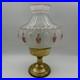 VTG ALADDIN Brass Base Hand Painted Clear Frosted Glass Oil Lamp Peach Flowers