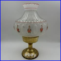 VTG ALADDIN Brass Base Hand Painted Clear Frosted Glass Oil Lamp Peach Flowers