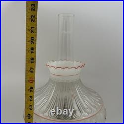 VTG ALADDIN Brass Base Hand Painted Clear Frosted Glass Oil Lamp Peach Flowers