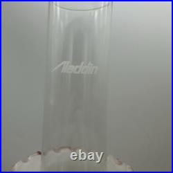 VTG ALADDIN Brass Base Hand Painted Clear Frosted Glass Oil Lamp Peach Flowers