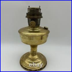 VTG ALADDIN Brass Base Hand Painted Clear Frosted Glass Oil Lamp Peach Flowers