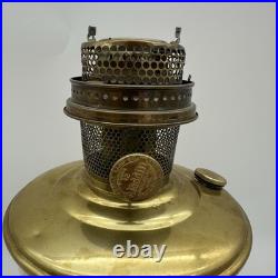 VTG ALADDIN Brass Base Hand Painted Clear Frosted Glass Oil Lamp Peach Flowers