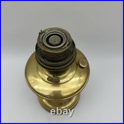 VTG ALADDIN Brass Base Hand Painted Clear Frosted Glass Oil Lamp Peach Flowers